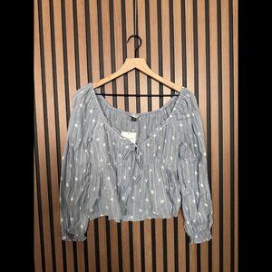 New American Eagle Top Small Womens Blue Polka Dot Sheer Babydoll Blouse